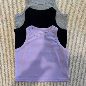DEAL- 3 Tank Tops for 1, Ribbed Halter Tank Tops Cropped- Purple/Black/Grey